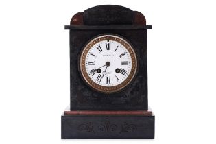 A VICTORIAN BLACK SLATE MANTEL CLOCK RETAILED BY J W BENSON