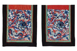 A PAIR OF SILK EMBROIDERED SKIRT PANELS