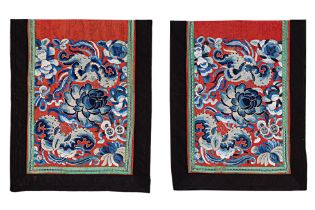 A PAIR OF SILK EMBROIDERED SKIRT PANELS
