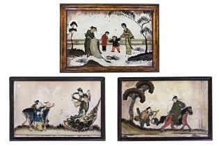 THREE CHINESE REVERSE GLASS PAINTINGS