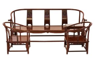 A CHINESE ROSEWOOD FOUR PIECE SEATING SET