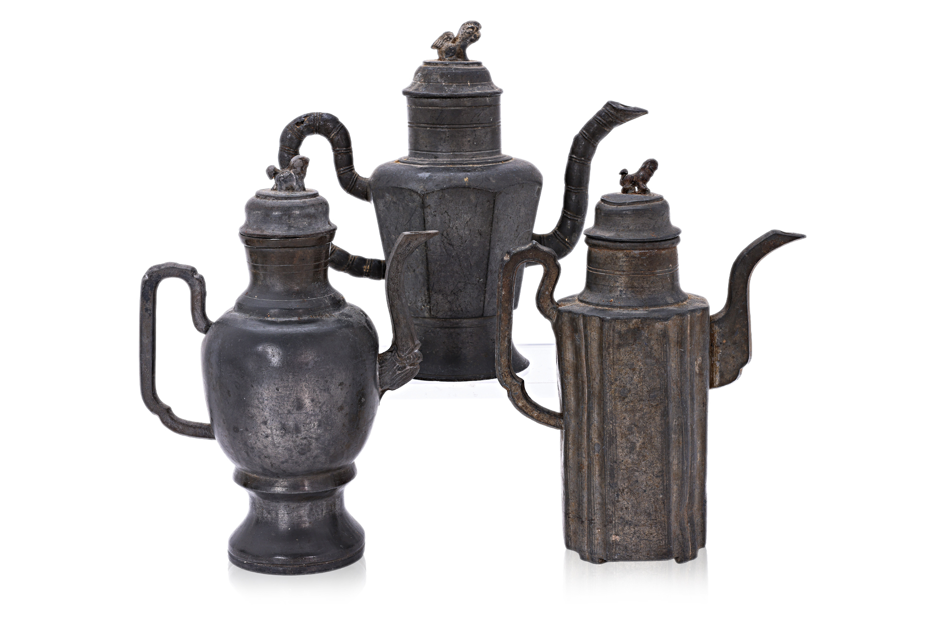 A GROUP OF SIX CHINESE PEWTER TEAPOTS - Image 2 of 3