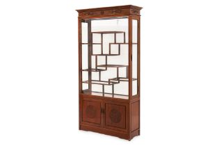 A CHINESE ROSEWOOD GLAZED DISPLAY CABINET