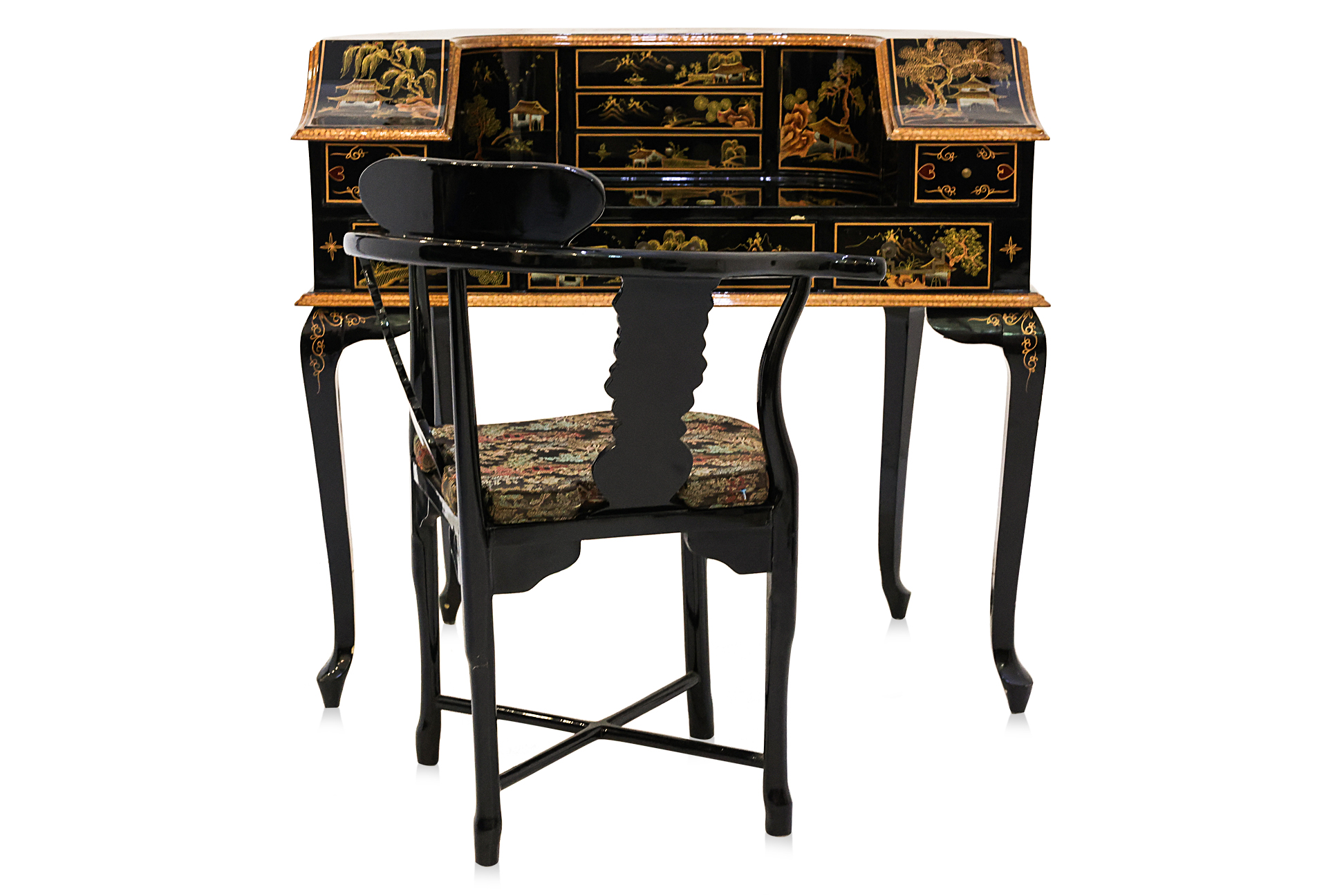 A MODERN CHINOISERIE CARLTON HOUSE DESK AND CHAIR