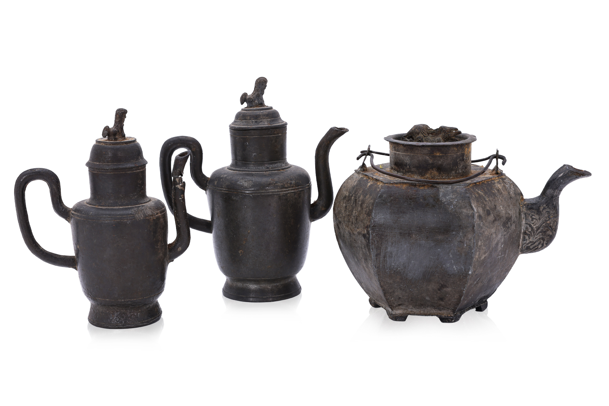 A GROUP OF SIX CHINESE PEWTER TEAPOTS - Image 3 of 3