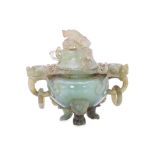 A CHINESE CARVED SERPENTINE / JADE CENSER AND COVER