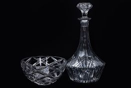 A CUT GLASS DECANTER AND A TIFFANY & CO BOWL