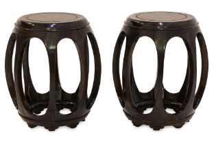 A PAIR OF OPENWORK BARREL FORM DRUM STOOLS