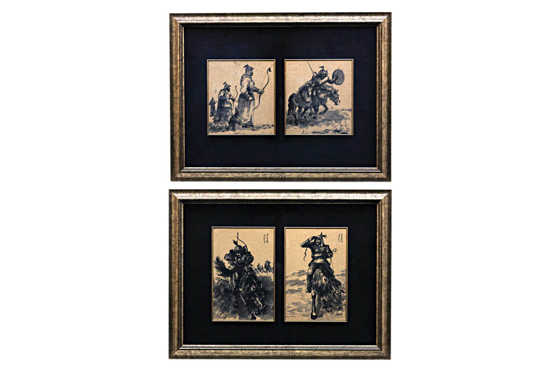 A SET OF FOUR INK PAINTINGS OF MONGOLIAN WARRIORS