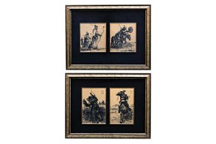 A SET OF FOUR INK PAINTINGS OF MONGOLIAN WARRIORS