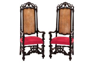 A PAIR OF TUDOR STYLE ARMCHAIRS