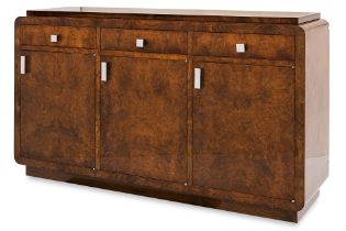 AN ART DECO STYLE BURR WALNUT SIDEBOARD