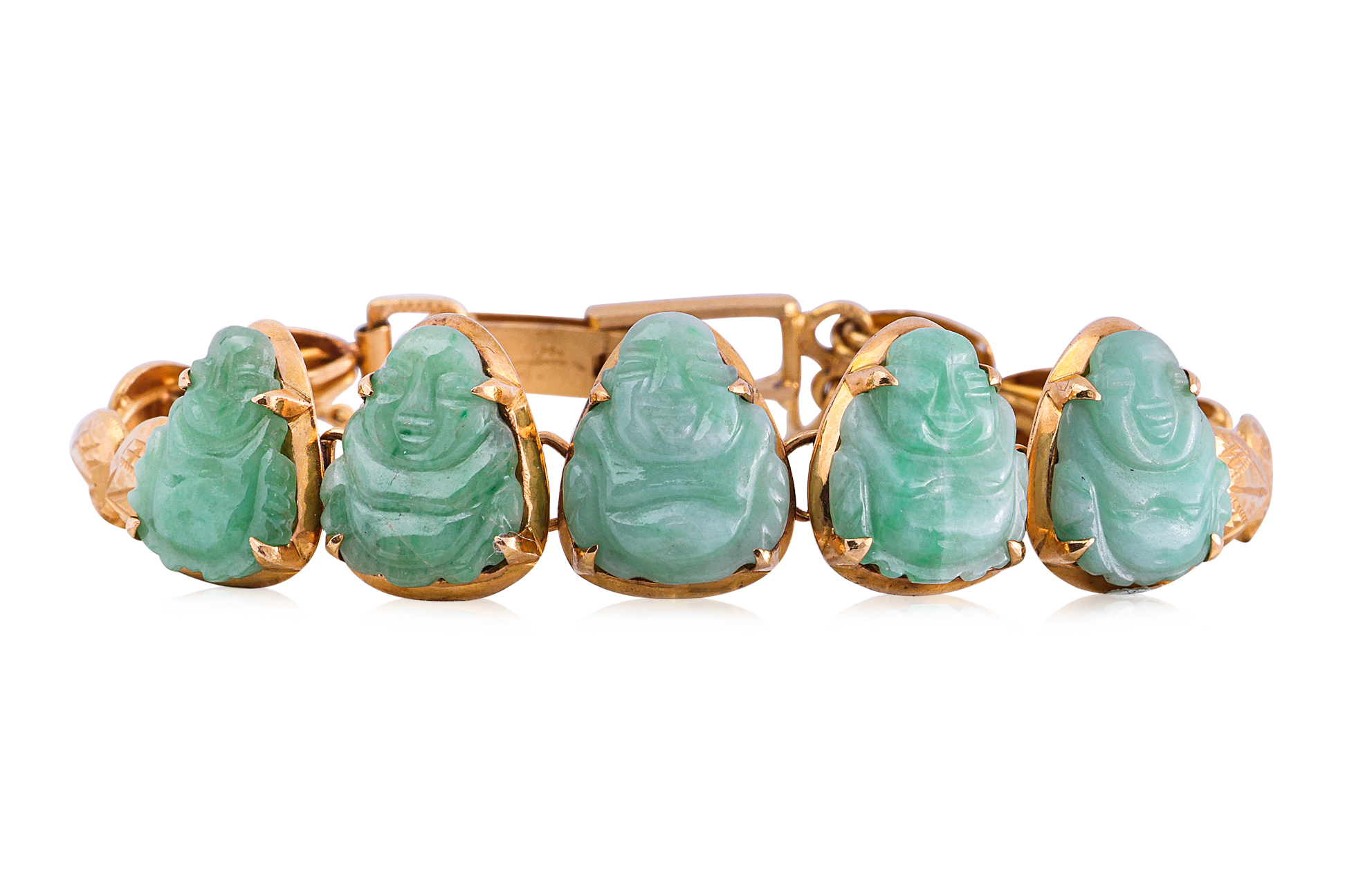 A JADEITE 'LAUGHING BUDDHA' BRACELET