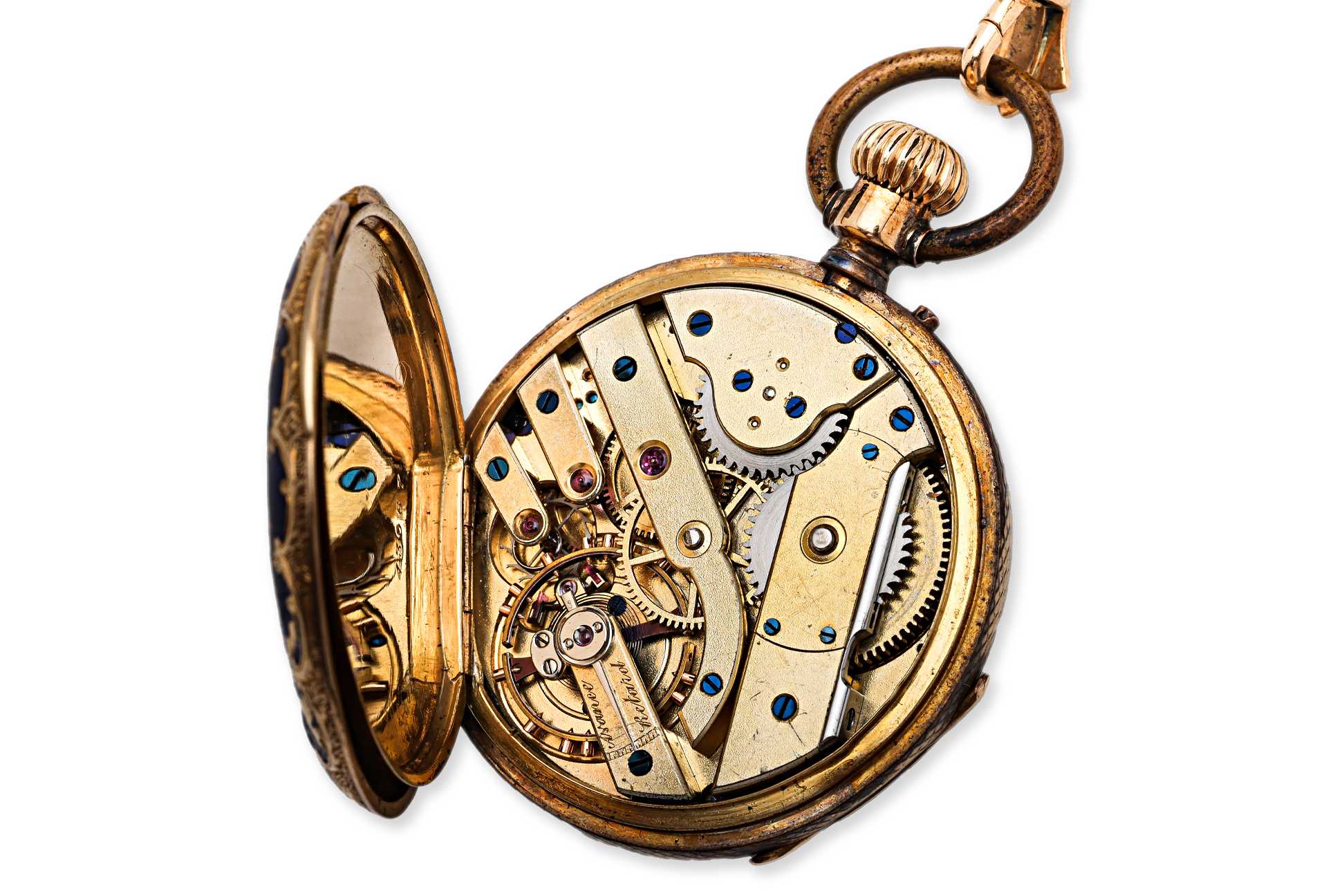 A LADIES GOLD AND ENAMEL EVENING POCKET WATCH - Image 5 of 5