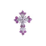 A PINK SAPPHIRE AND DIAMOND CROSS PENDANT