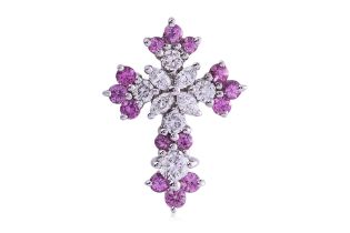 A PINK SAPPHIRE AND DIAMOND CROSS PENDANT