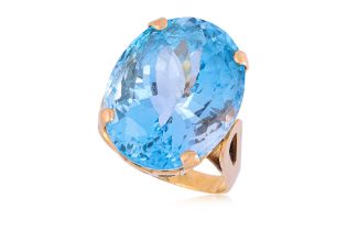 A LARGE BLUE TOPAZ RING