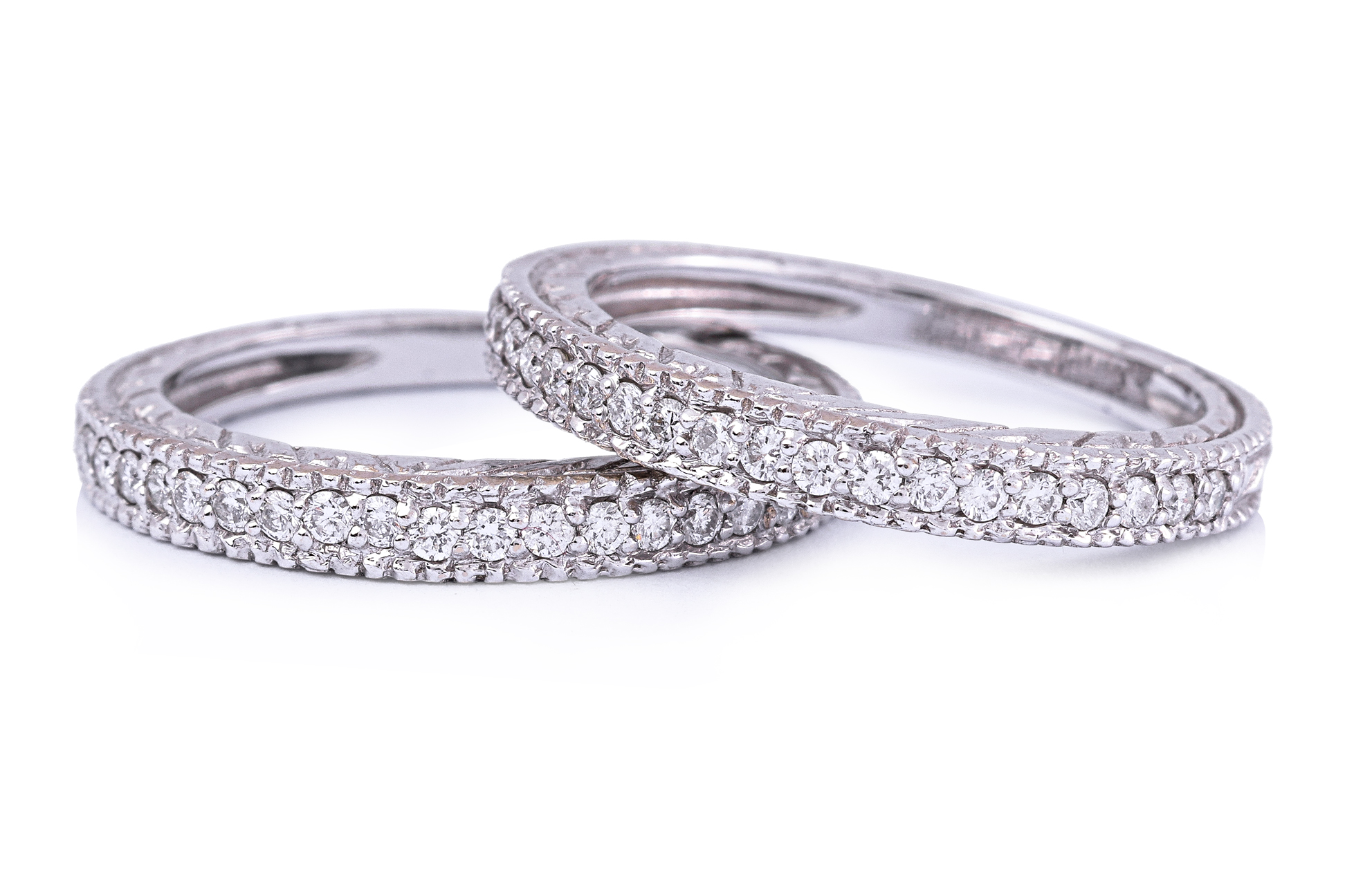 A PAIR OF STACKABLE DIAMOND HALF ETERNITY BANDS - Image 2 of 6