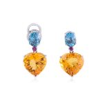 A PAIR OF CITRINE AND BLUE STONE STUD EARRINGS