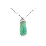 A TYPE A 'MELON' JADEITE AND DIAMOND PENDANT ON A CHAIN