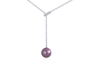 A CULTURED 'EDISON' FRESHWATER PEARL AND DIAMOND NECKLACE