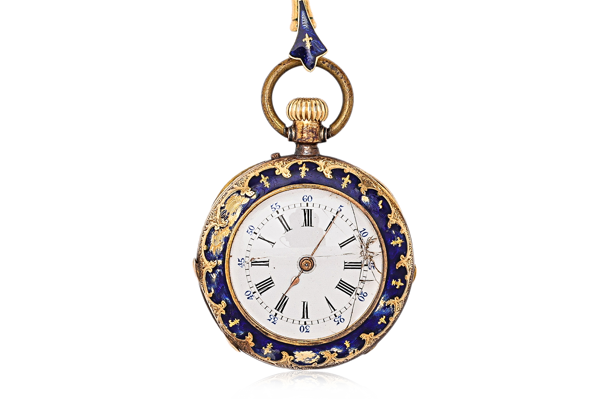 A LADIES GOLD AND ENAMEL EVENING POCKET WATCH - Image 2 of 5