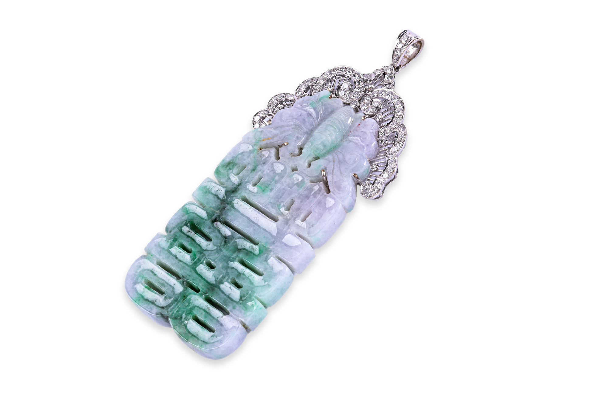 A VERY LARGE TYPE A LAVENDER JADEITE AND DIAMOND PENDANT - Image 2 of 3