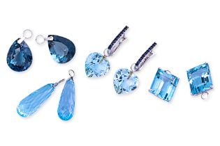 A PAIR OF SAPPHIRE EARRINGS WITH FOUR SETS OF DROPS