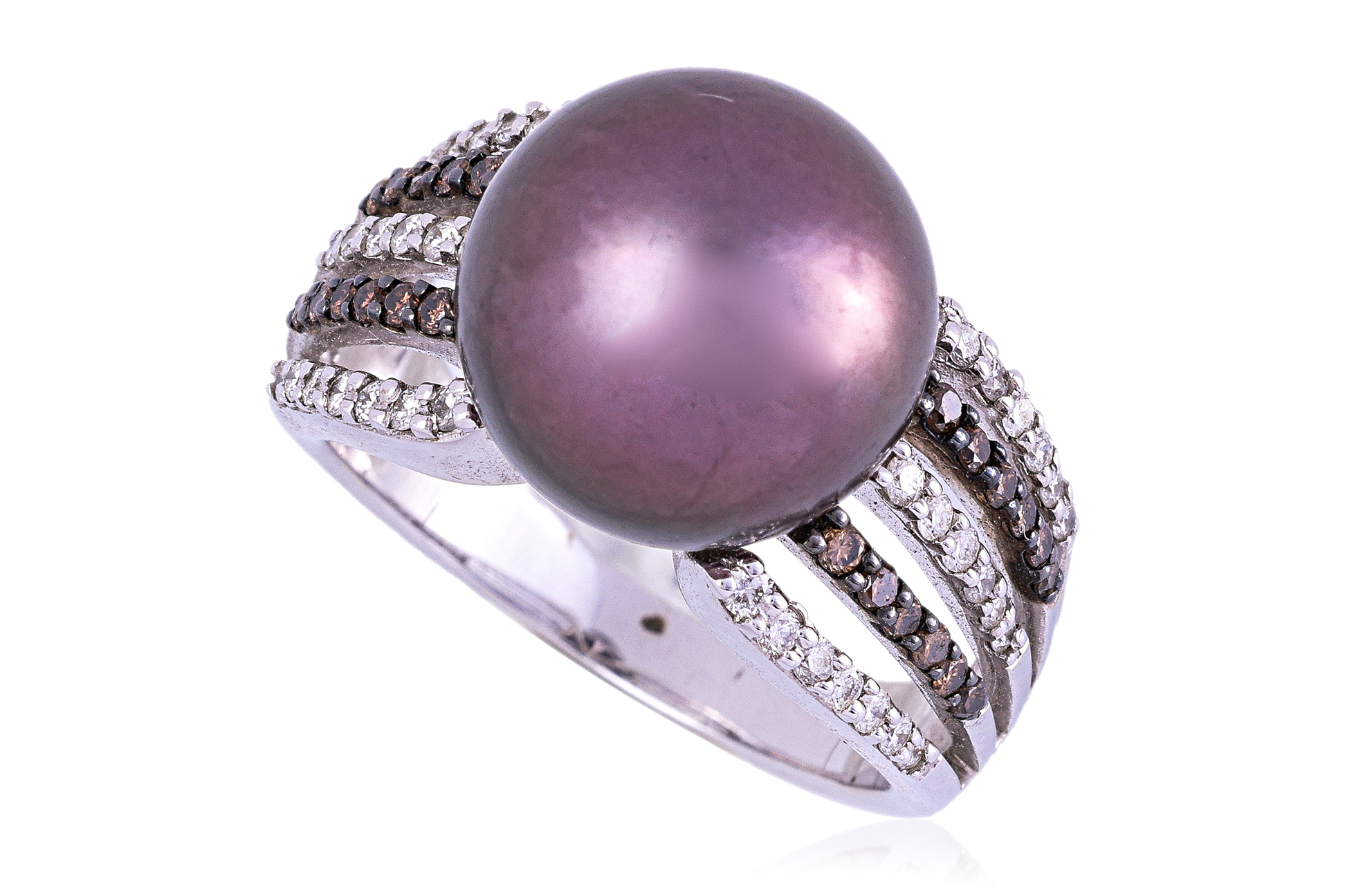 A CULTURED 'EDISON' FRESHWATER PEARL AND DIAMOND RING