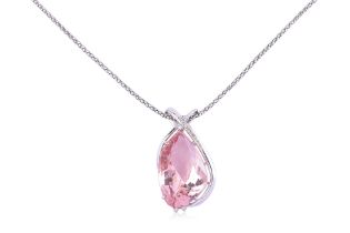 A MORGANITE AND DIAOND PENDANT ON CHAIN