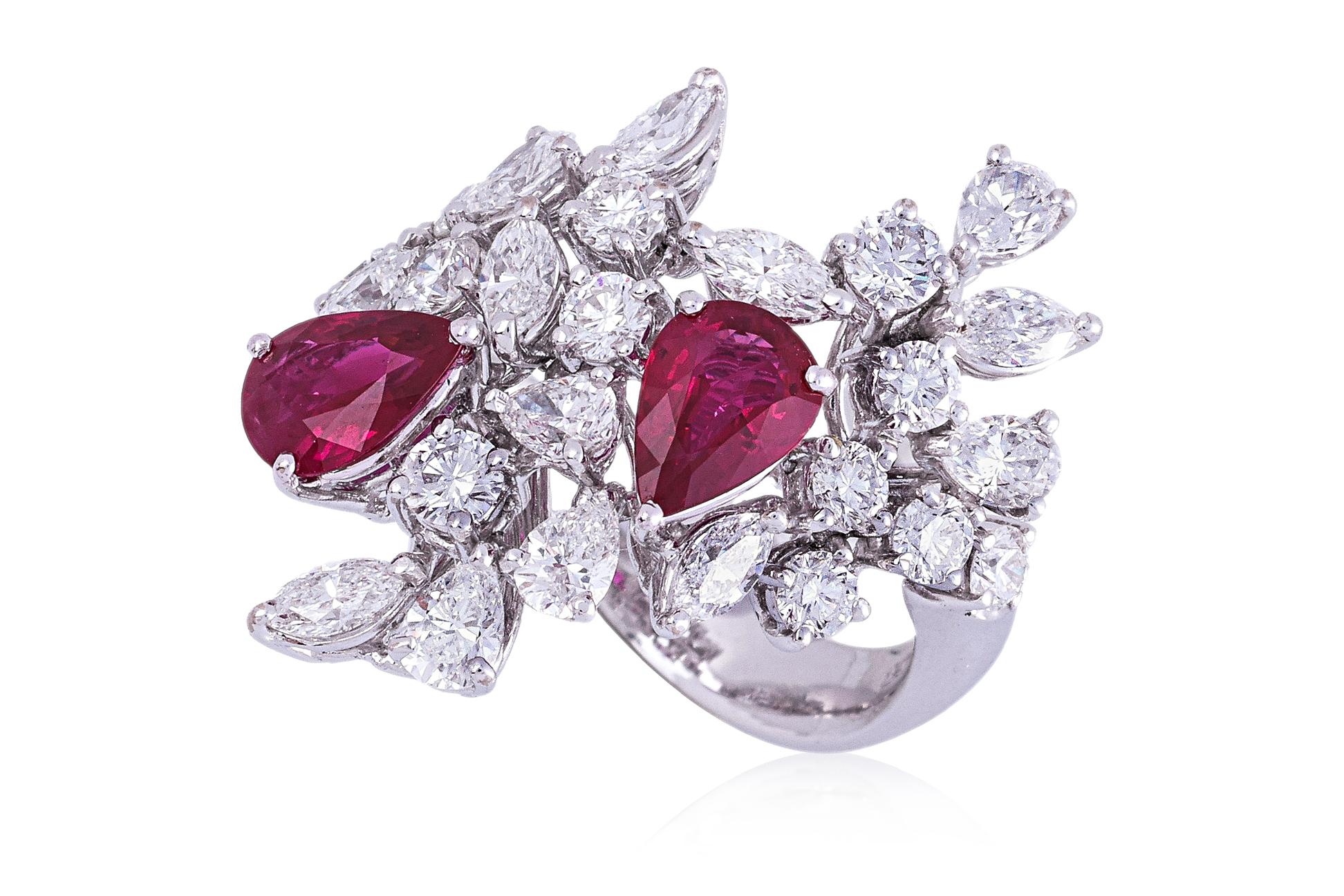 A BURMESE RUBY AND DIAMOND CLUSTER BY LARRY JEWELLERY
