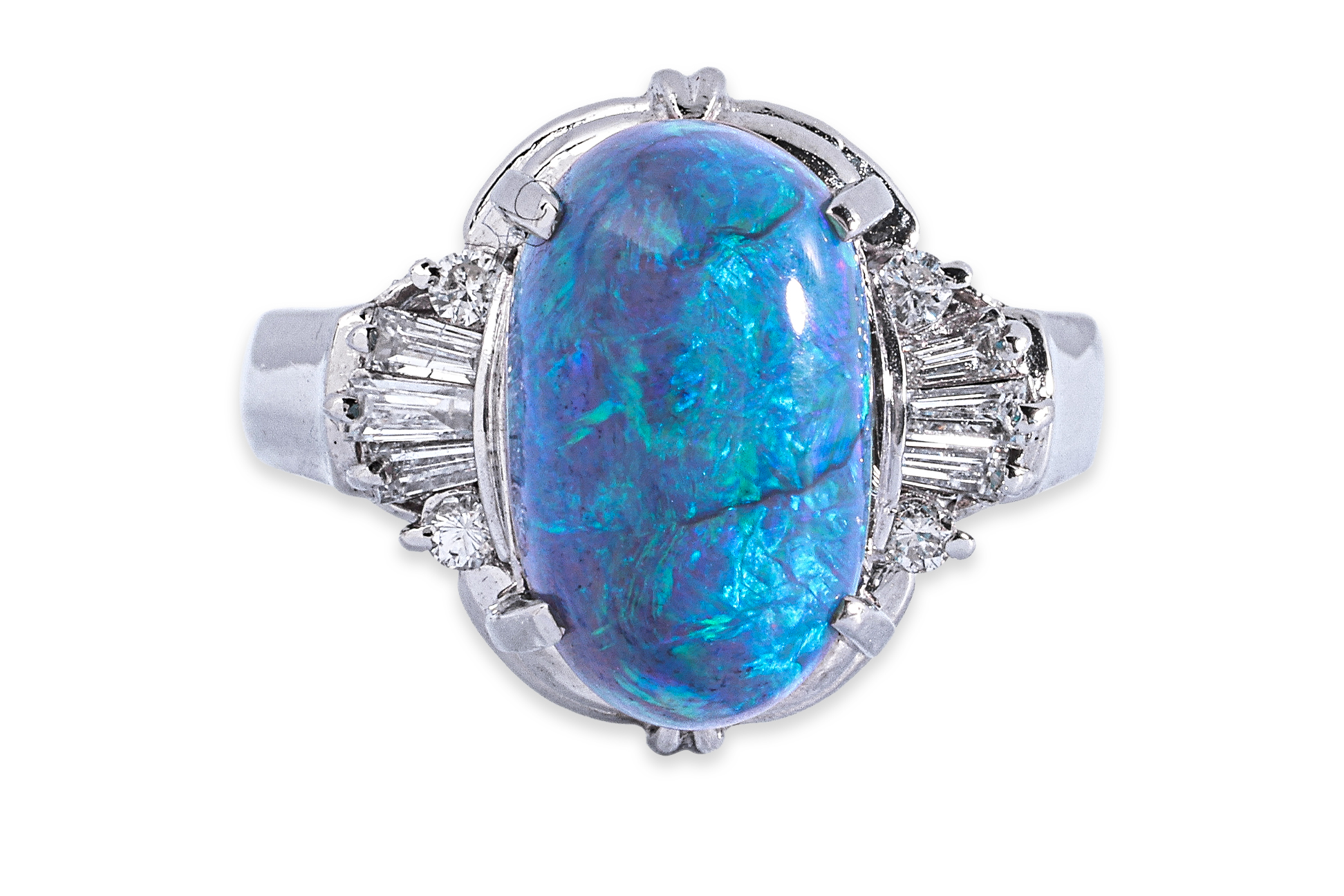A BLACK OPAL AND DIAMOND RING - Image 2 of 3