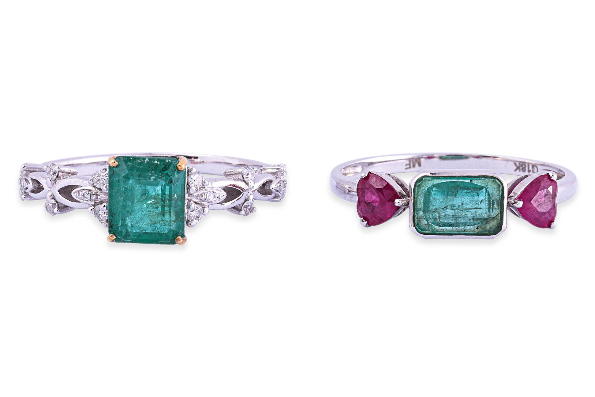 TWO EMERALD AND GEMSTONE DRESS RINGS - Image 2 of 3