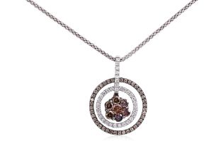 A 'CHAMPAGNE' AND WHITE DIAMOND PENDANT ON CHAIN