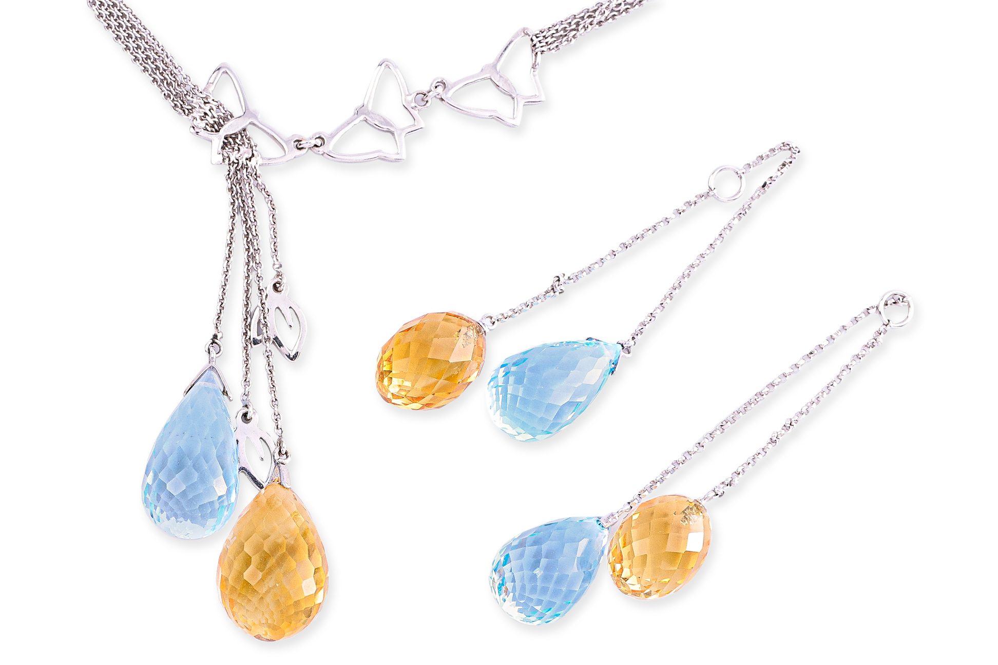 A SUITE OF BLUE TOPAZ AND CITRINE JEWELLERY