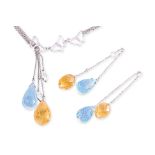 A SUITE OF BLUE TOPAZ AND CITRINE JEWELLERY