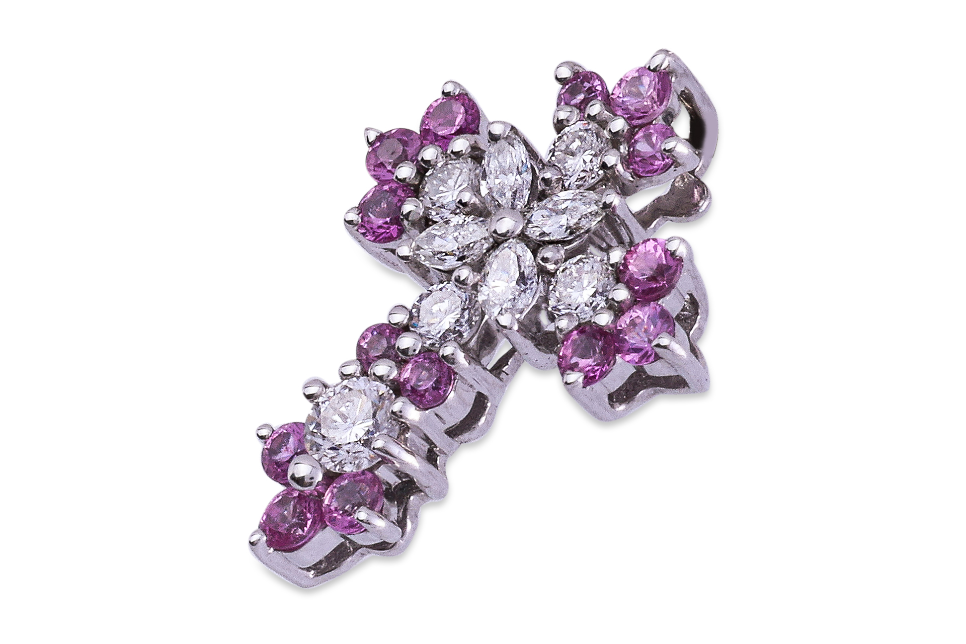A PINK SAPPHIRE AND DIAMOND CROSS PENDANT - Image 2 of 2