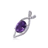 AN AMETHYST AND DIAMOND PENDANT