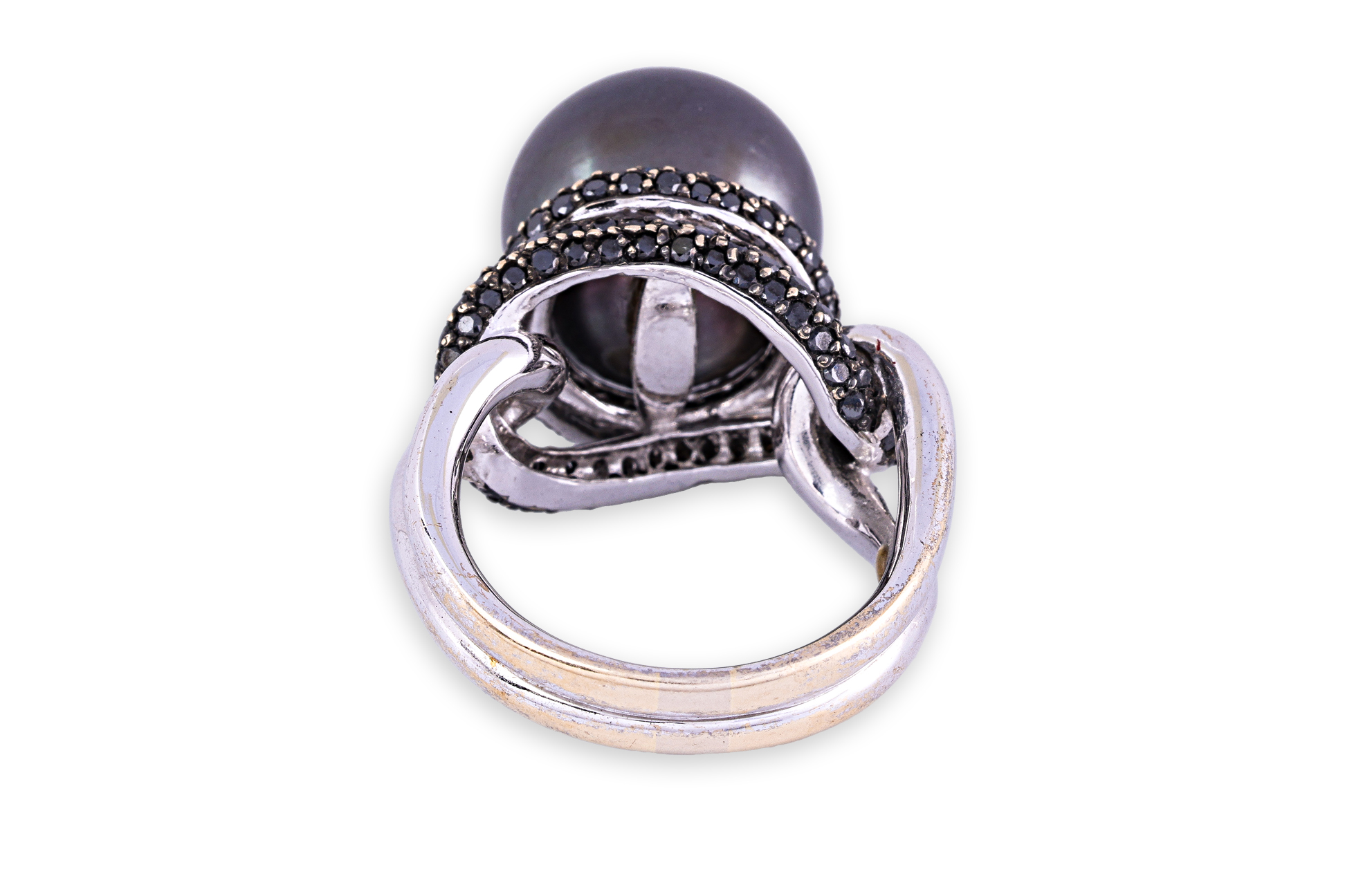 A TAHITIAN CULTURED PEARL AND BLACK DIAMOND RING - Image 3 of 4