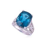 A LARGE BLUE TOPAZ AND DIAMOND RING