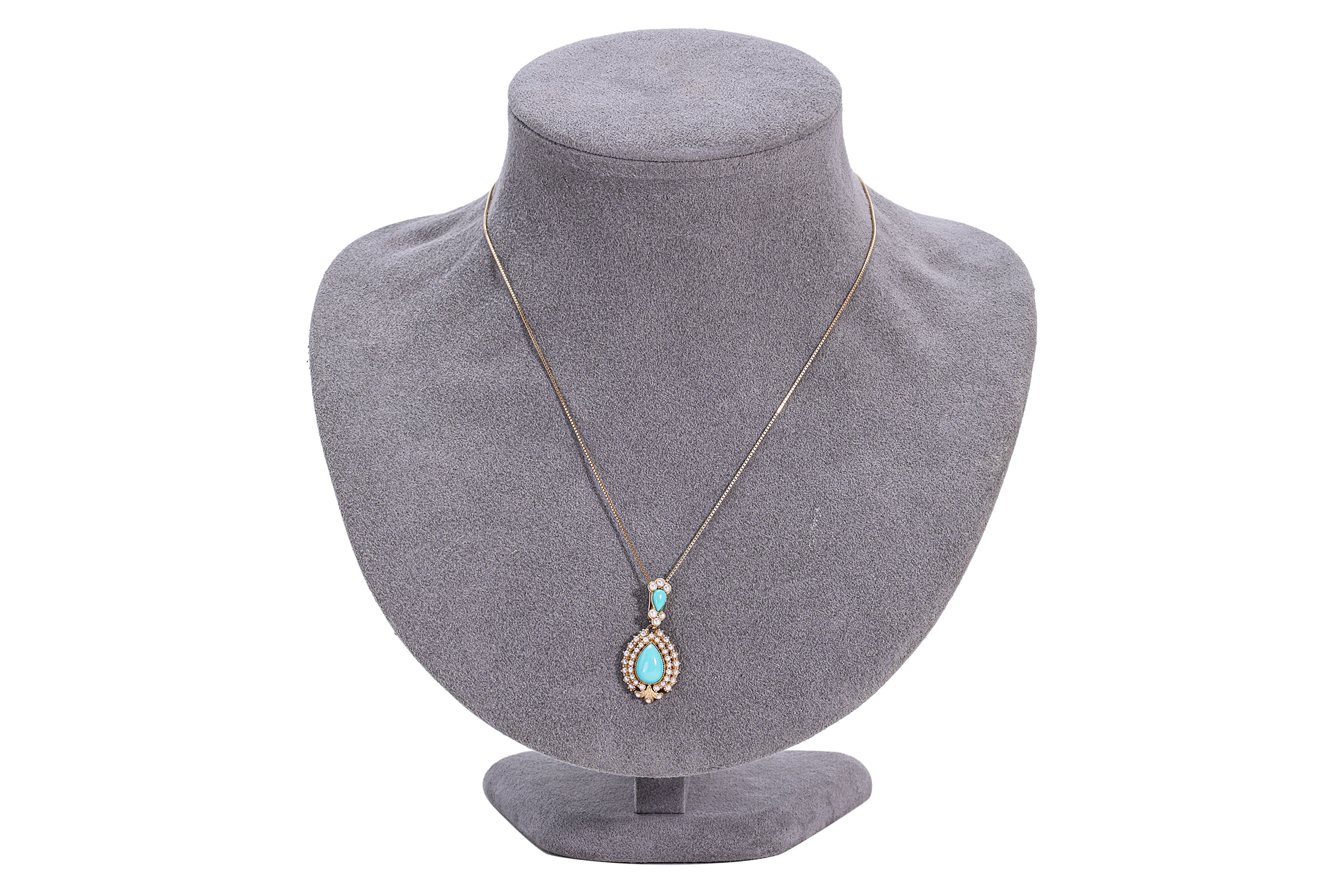 A TURQUOISE AND SEED PEARL PENDANT ON CHAIN - Bild 3 aus 3