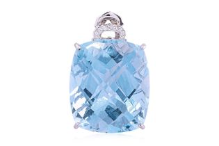 A LARGE BLUE TOPAZ AND DIAMOND PENDANT