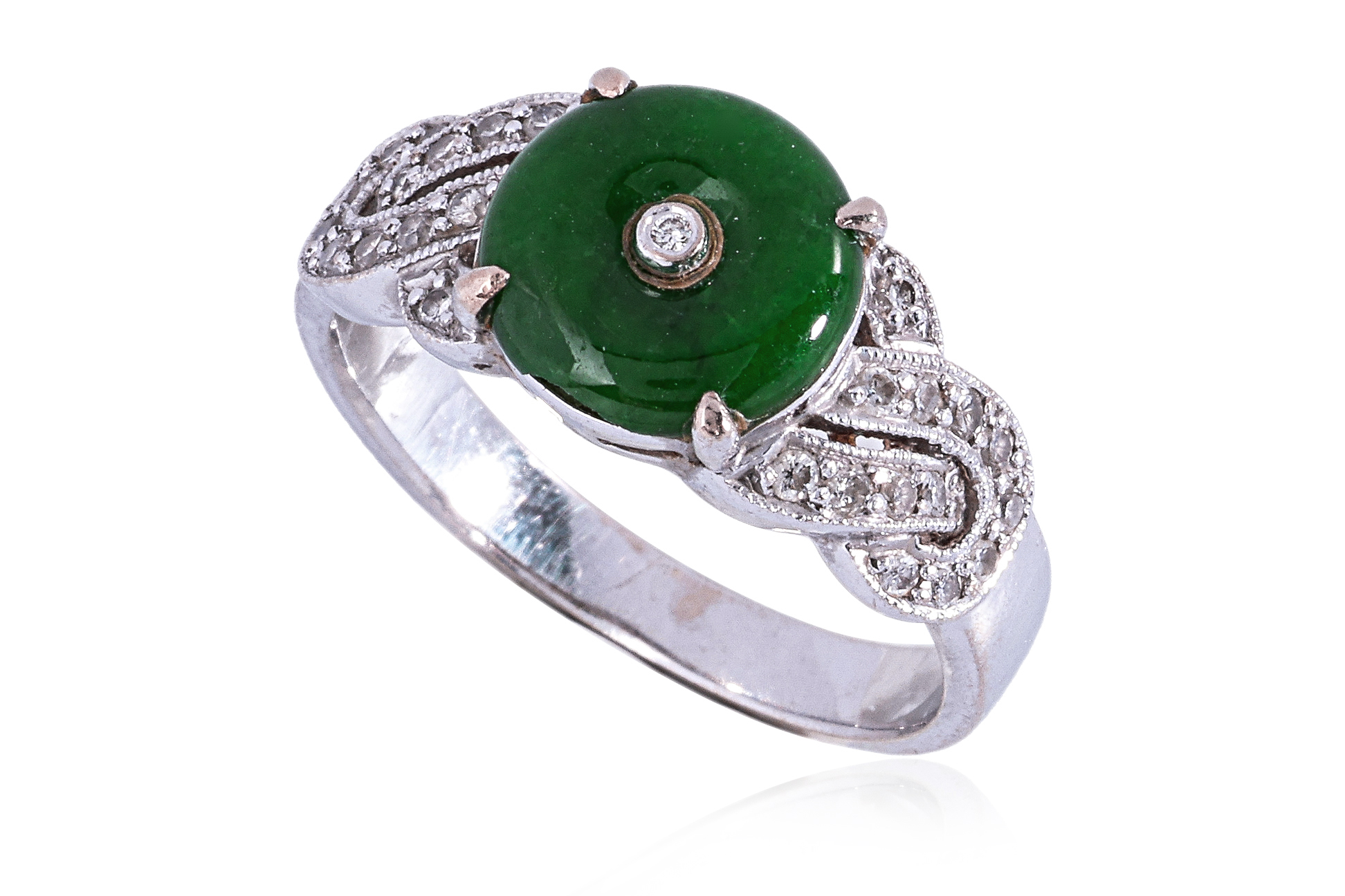 A JADEITE AND DIAMOND RING