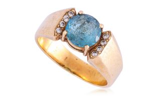 A BLUE TOPAZ AND DIAMOND RING