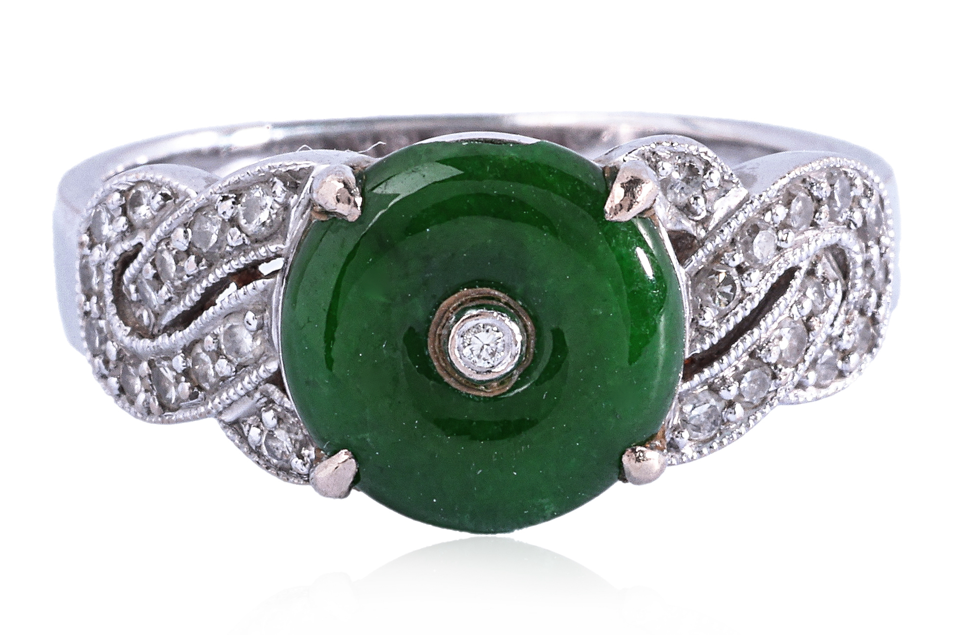 A JADEITE AND DIAMOND RING - Image 2 of 3