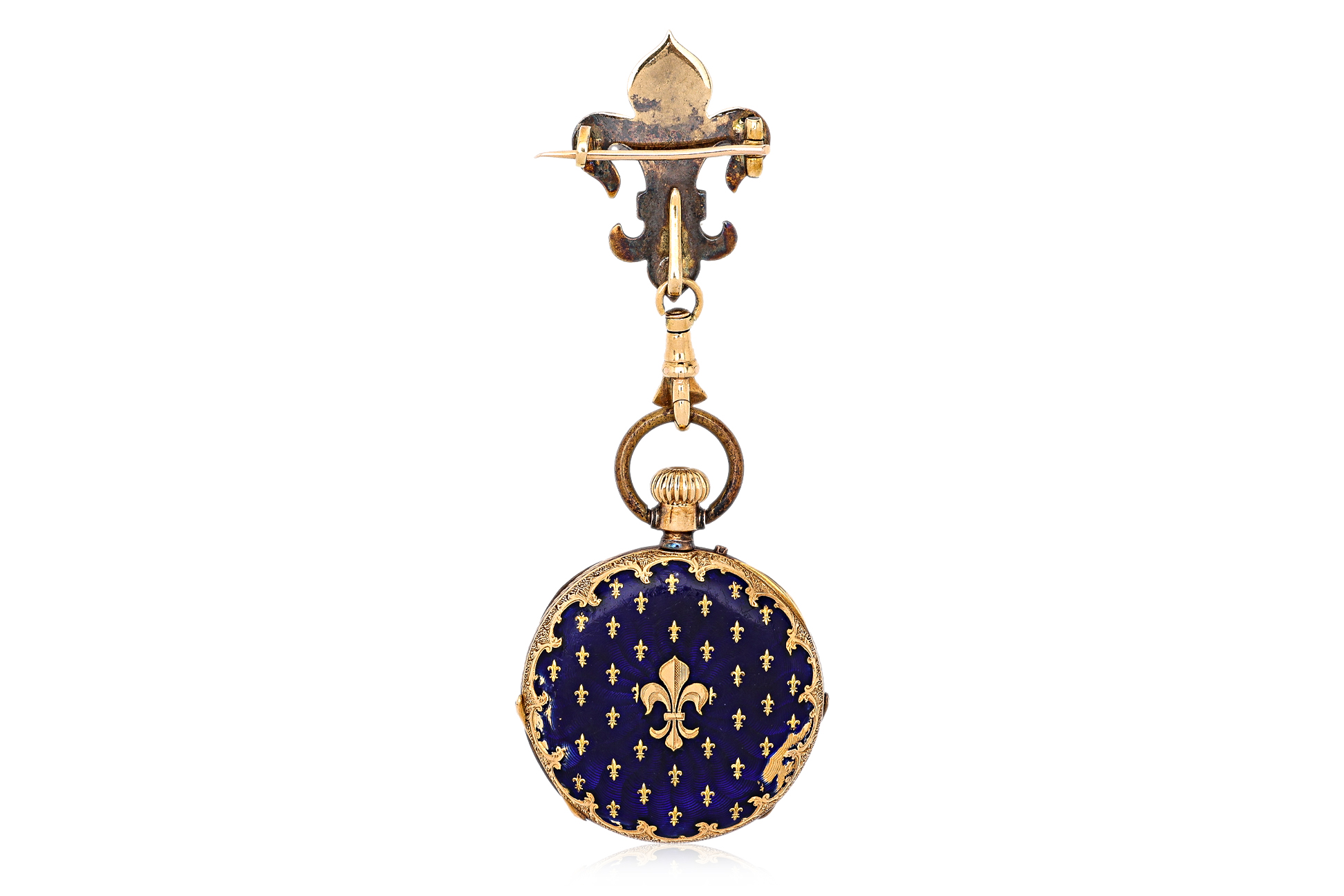 A LADIES GOLD AND ENAMEL EVENING POCKET WATCH - Image 3 of 5