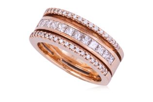 A THREE ROW DIAMOND RING BY LARRY JEWELLERY