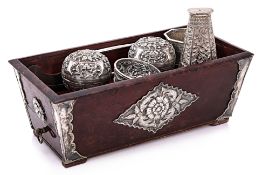 A SILVER SIREH SET AND SILVER MOUNTED BOX