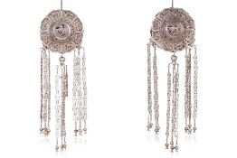 A PAIR OF SILVER WEDDING BED HANGINGS