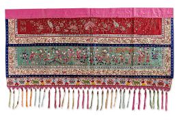 AN EMBROIDERED BEADED AND TASSELED SILK ALTAR CLOTH (1)